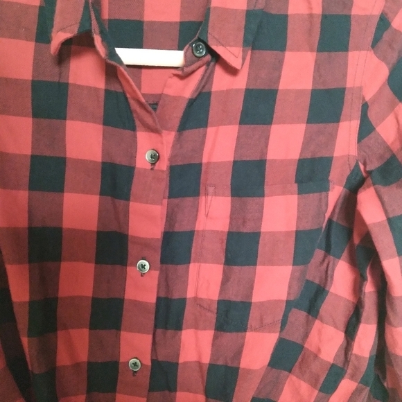 Madewell Red & Black Buffalo Plaid Tie Front Button Up Flannel Shirt Size Small - Picture 7 of 12
